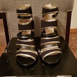 Black and Gold Gladiator Heeled Sandal